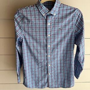 Vineyard Vines Boy’s Blue and Pink Whale Button Down Shirt Plaid Medium 12-14
